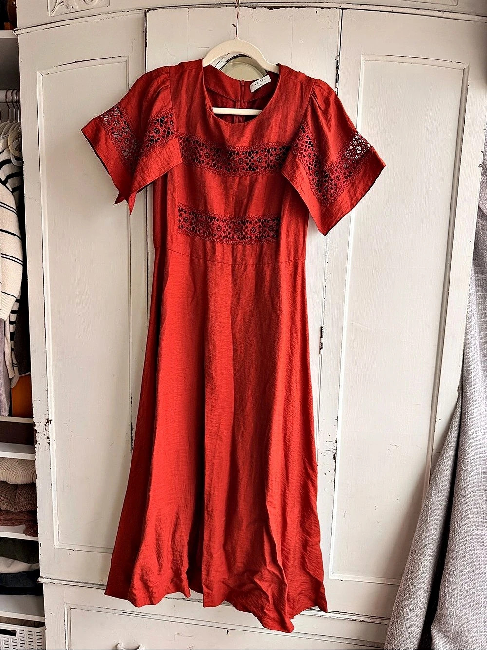 Sandro Lace Inset Maxi Dress in Red EU 38 Like New